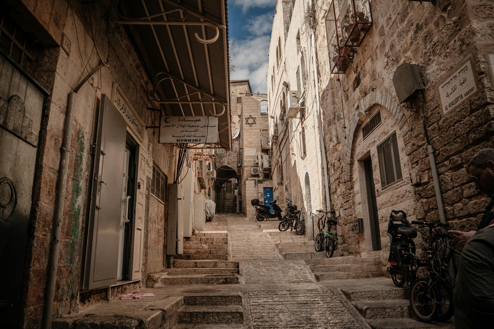 Authentic street scene in East Jerusalem with local shops and market stalls
