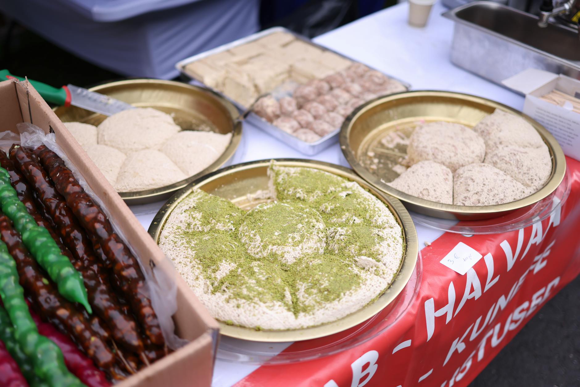 Fresh halva and tahini at Mahane Yehuda Market food stall in Jerusalem
