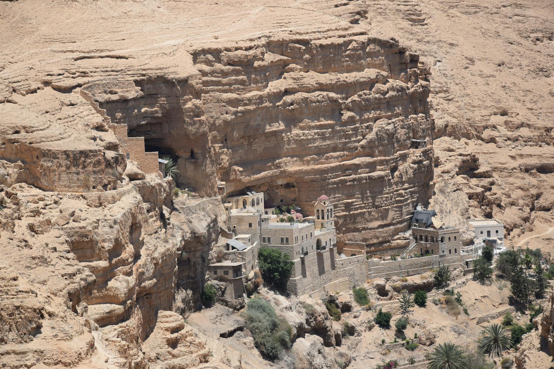 The dramatic landscape of Wadi Qelt with its clifftop monastery