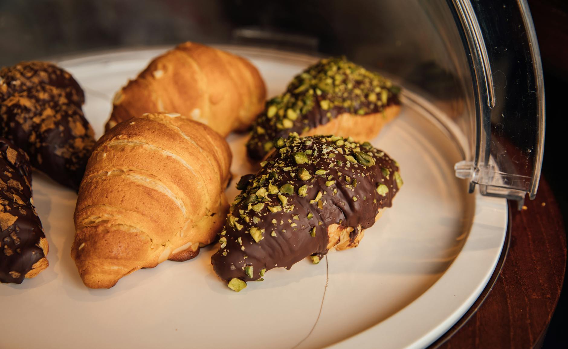 Warm rugelach pastries with chocolate filling fresh from the oven