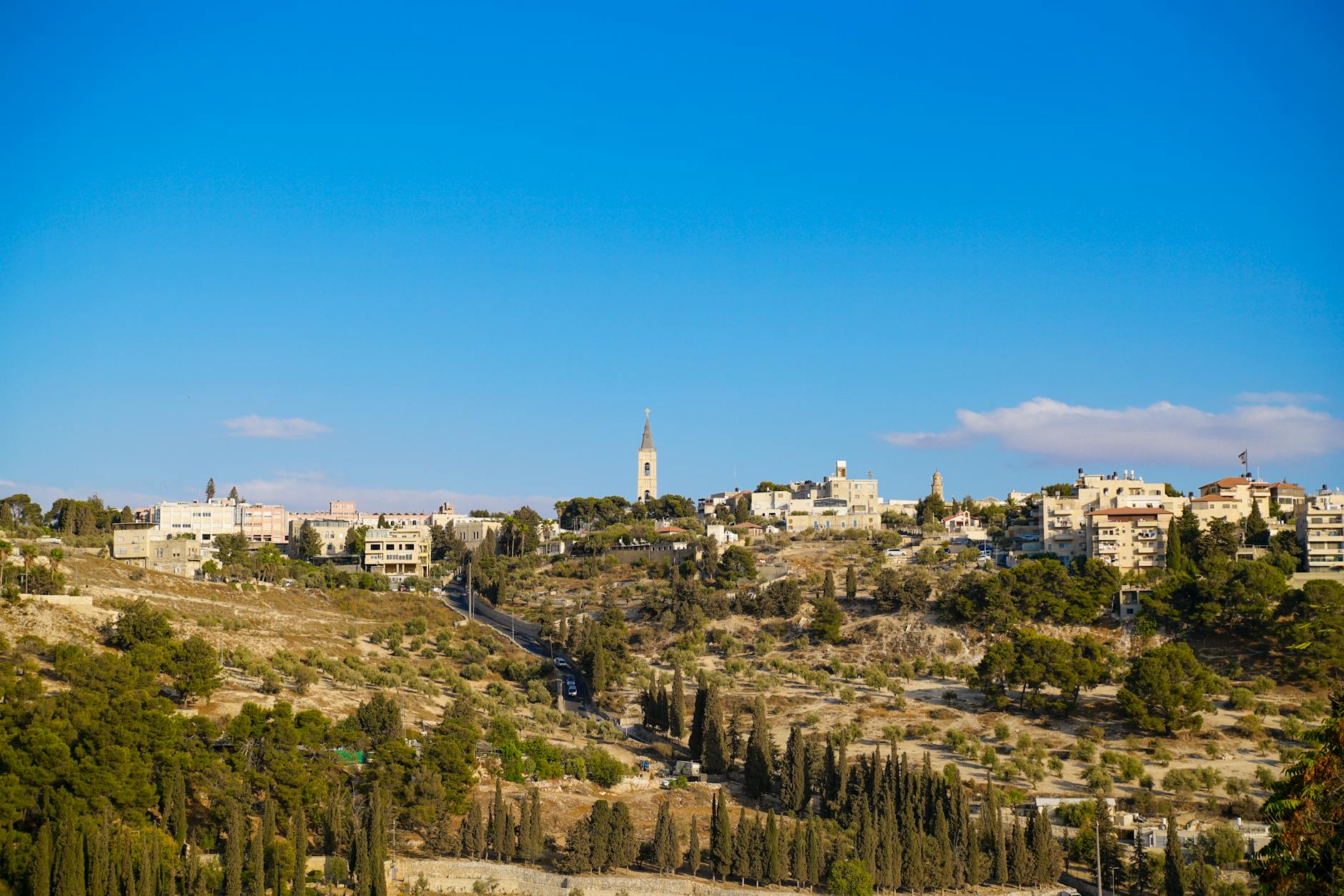 View from above showing Jerusalem's Old City quarters and famous Dome of the Rock