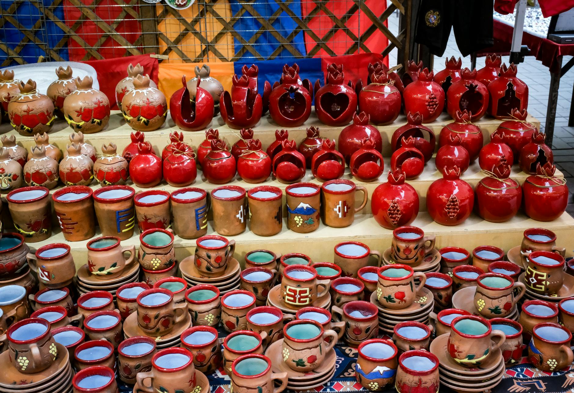Hand-painted Armenian ceramics with traditional patterns in Jerusalem workshop