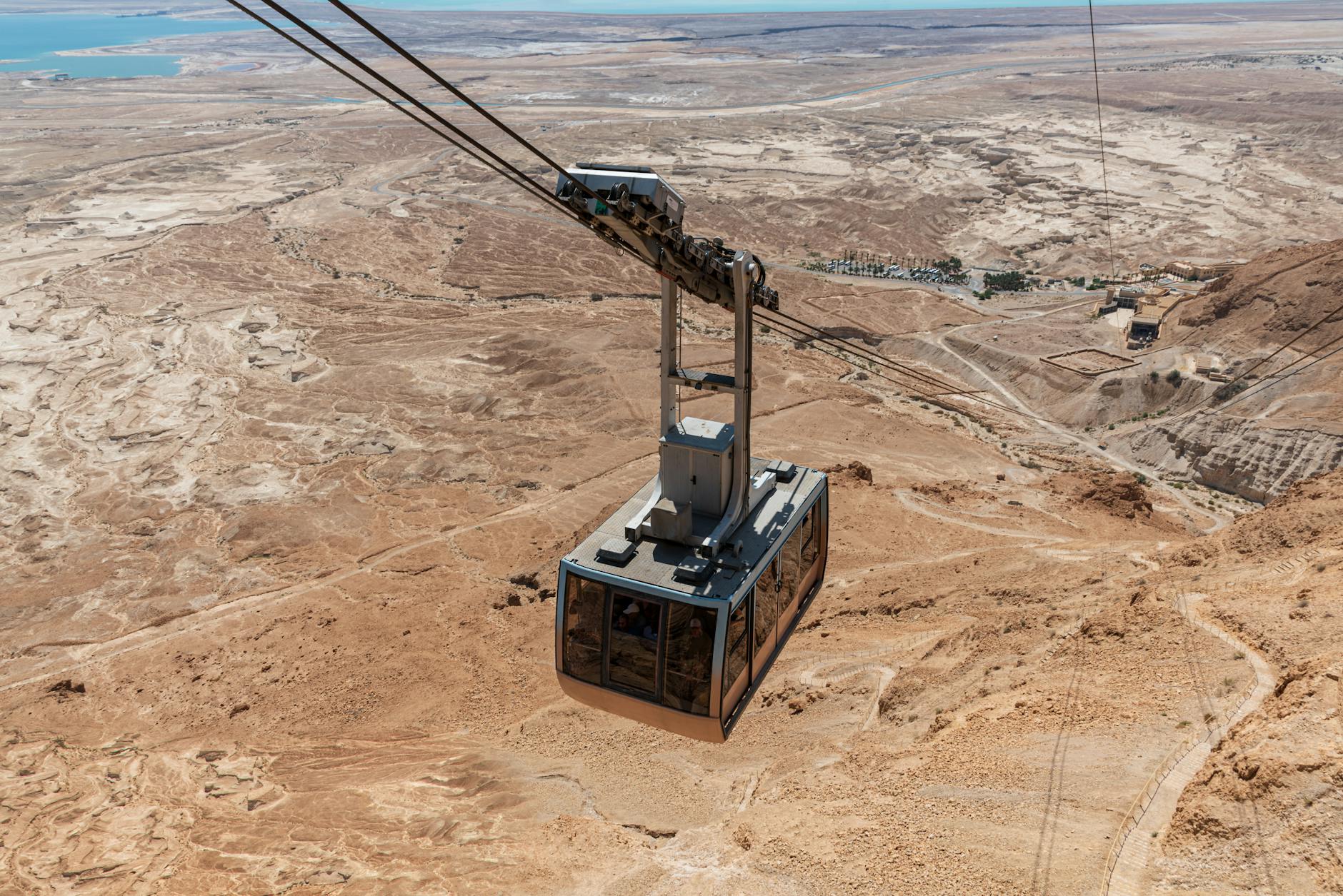 Masada ancient fortress on a desert plateau viewed from the cable car