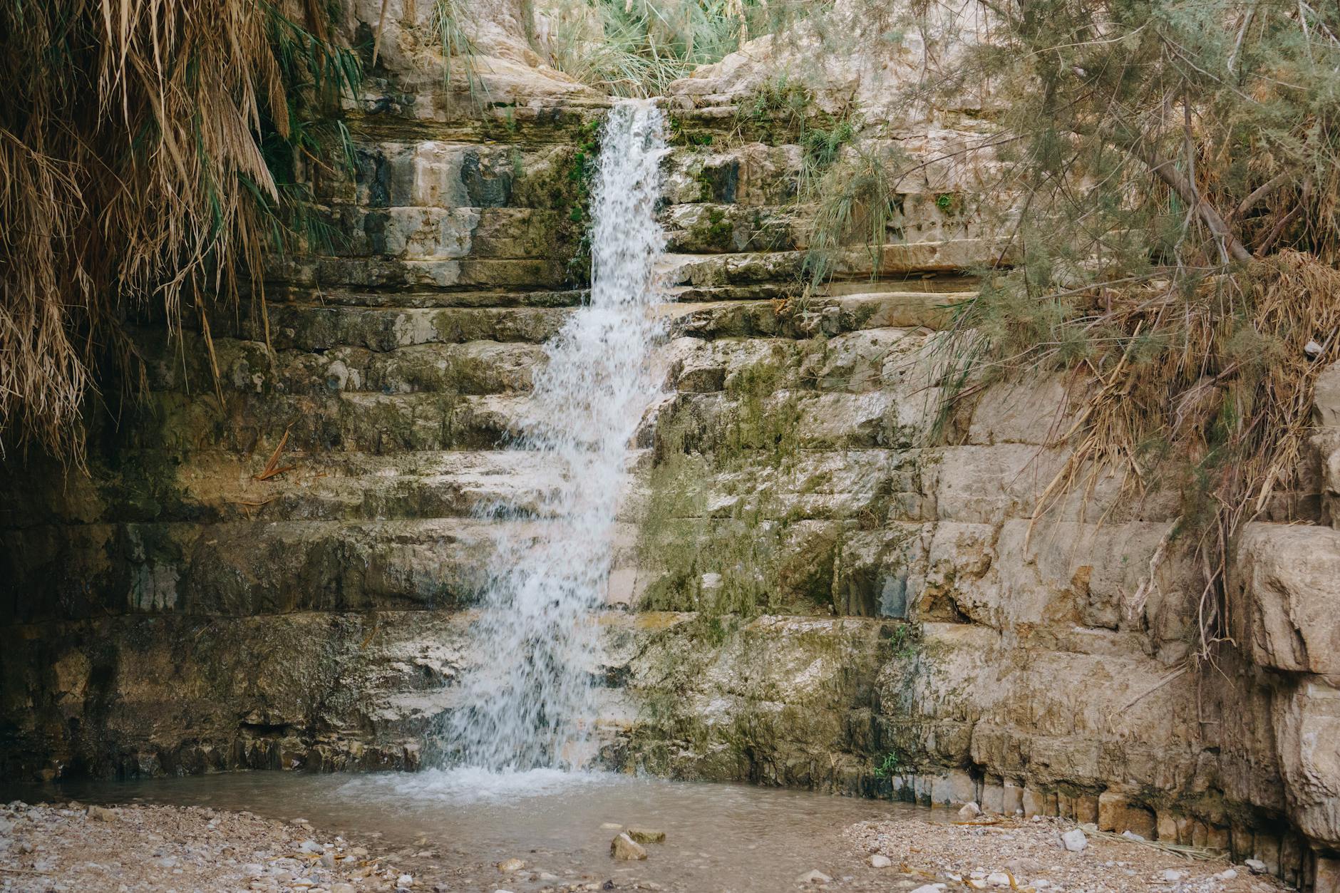 Ein Gedi waterfall and oasis pool in the Judean desert near the Dead Sea