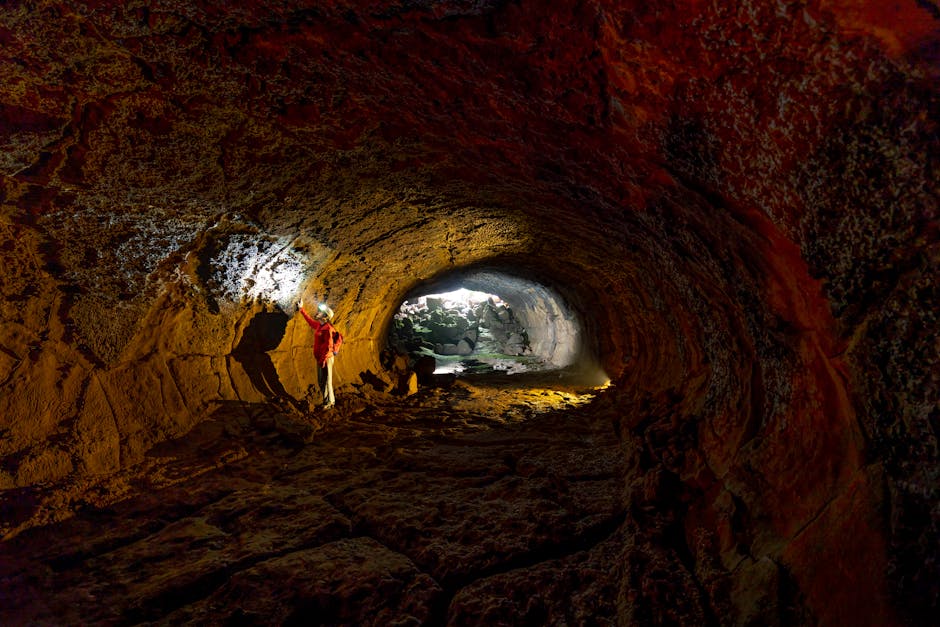 Children exploring tunnels and underground archaeological site