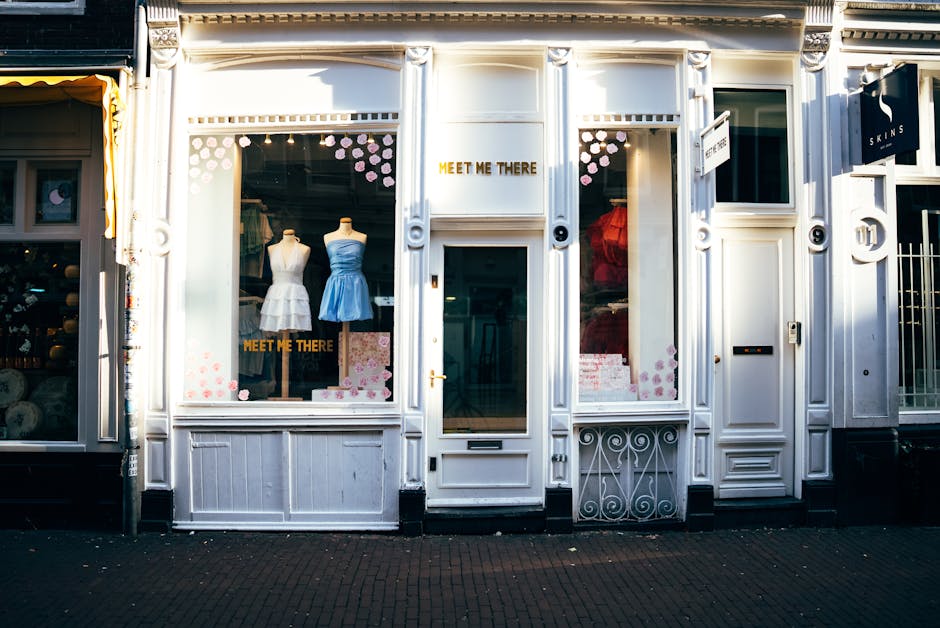 Outdoor shopping street pedestrian fashion store