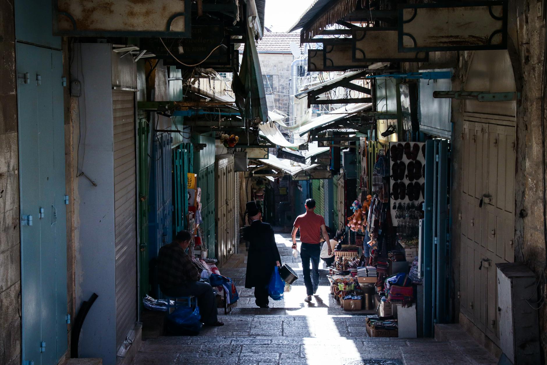 Jerusalem Old City market with spices and colorful goods