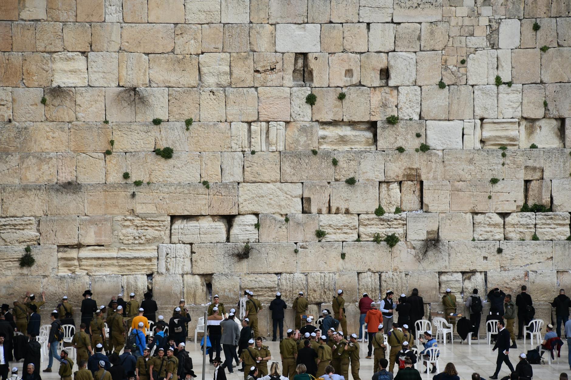 Worshippers praying at the Western Wall in Jerusalem Old City