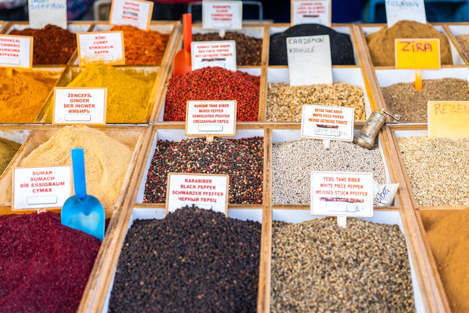 Jerusalem spice market colorful spices in bins