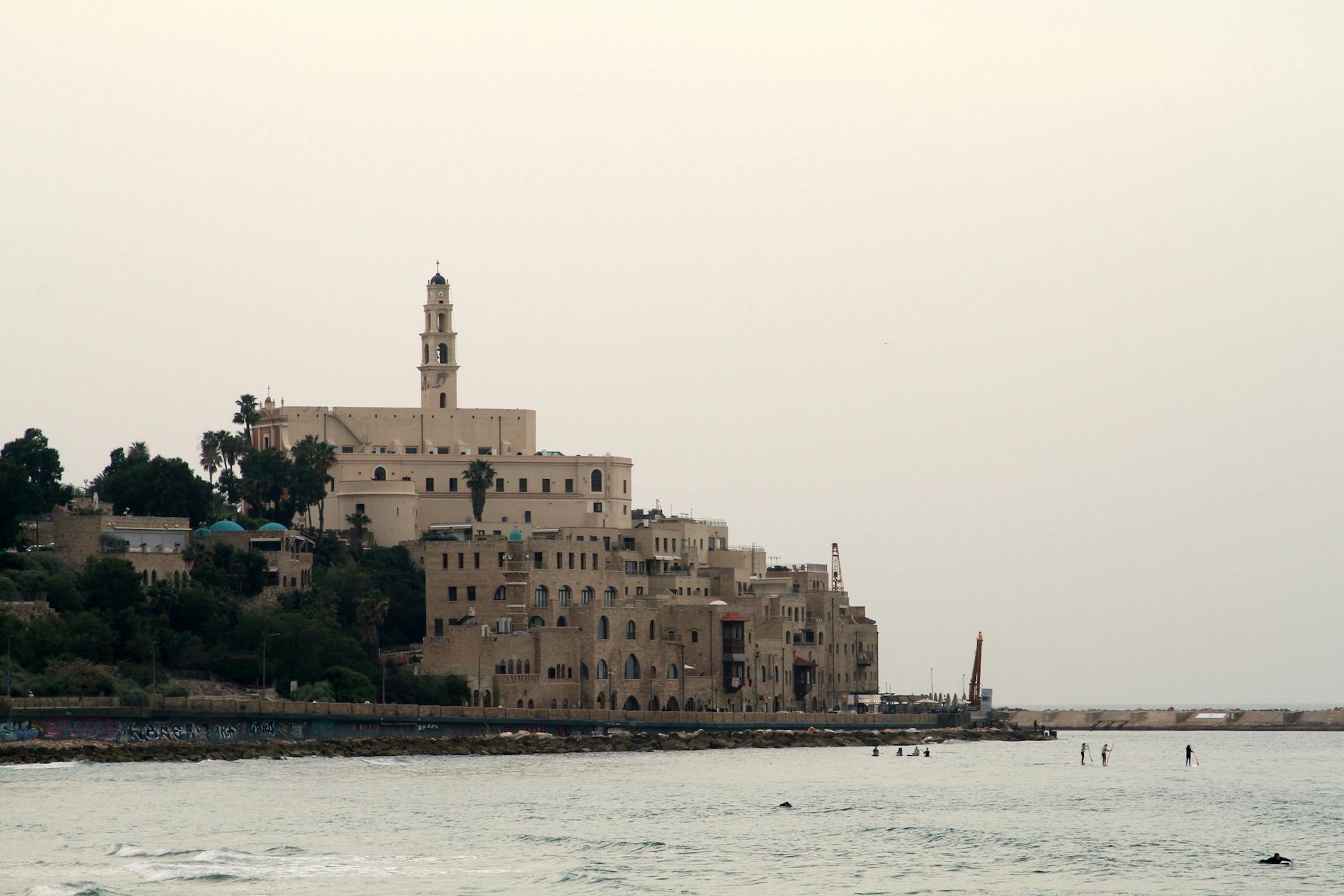 Old Jaffa stone alleys with art galleries and historic port views