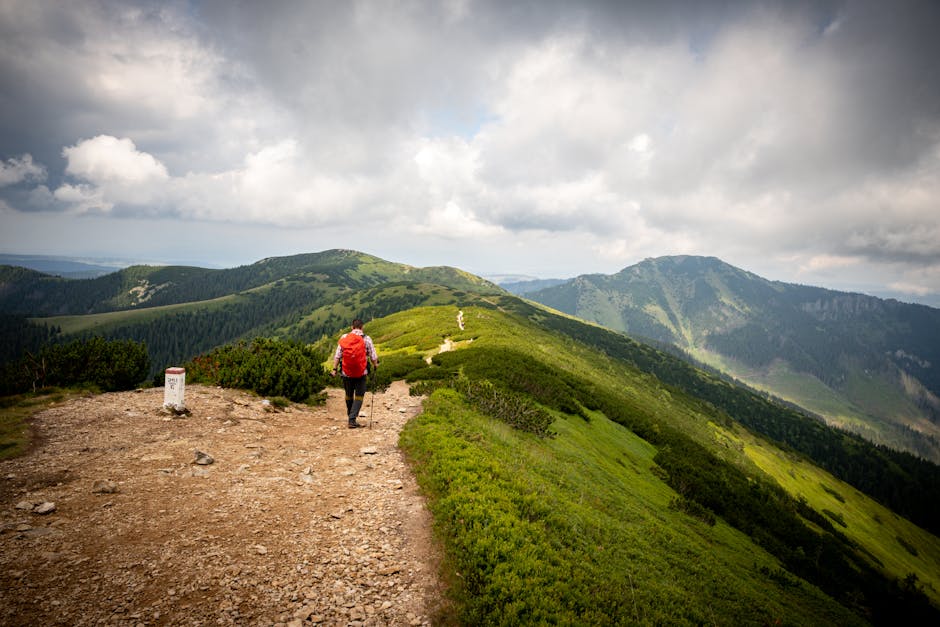 Hiker on trail Jerusalem hills landscape