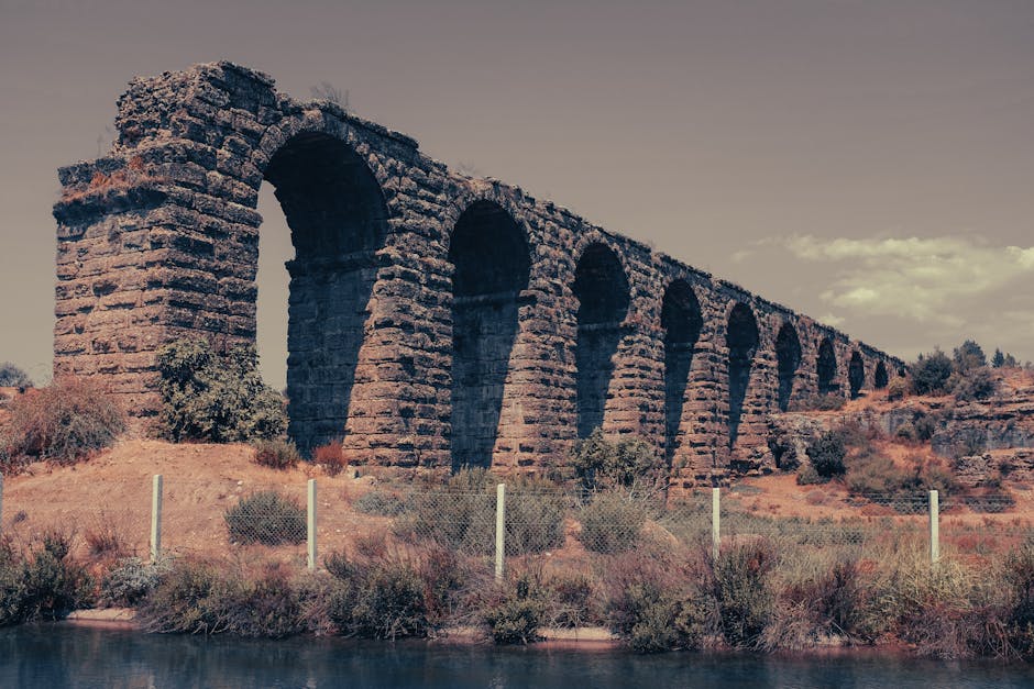 Old stone aqueduct ruins Jerusalem countryside
