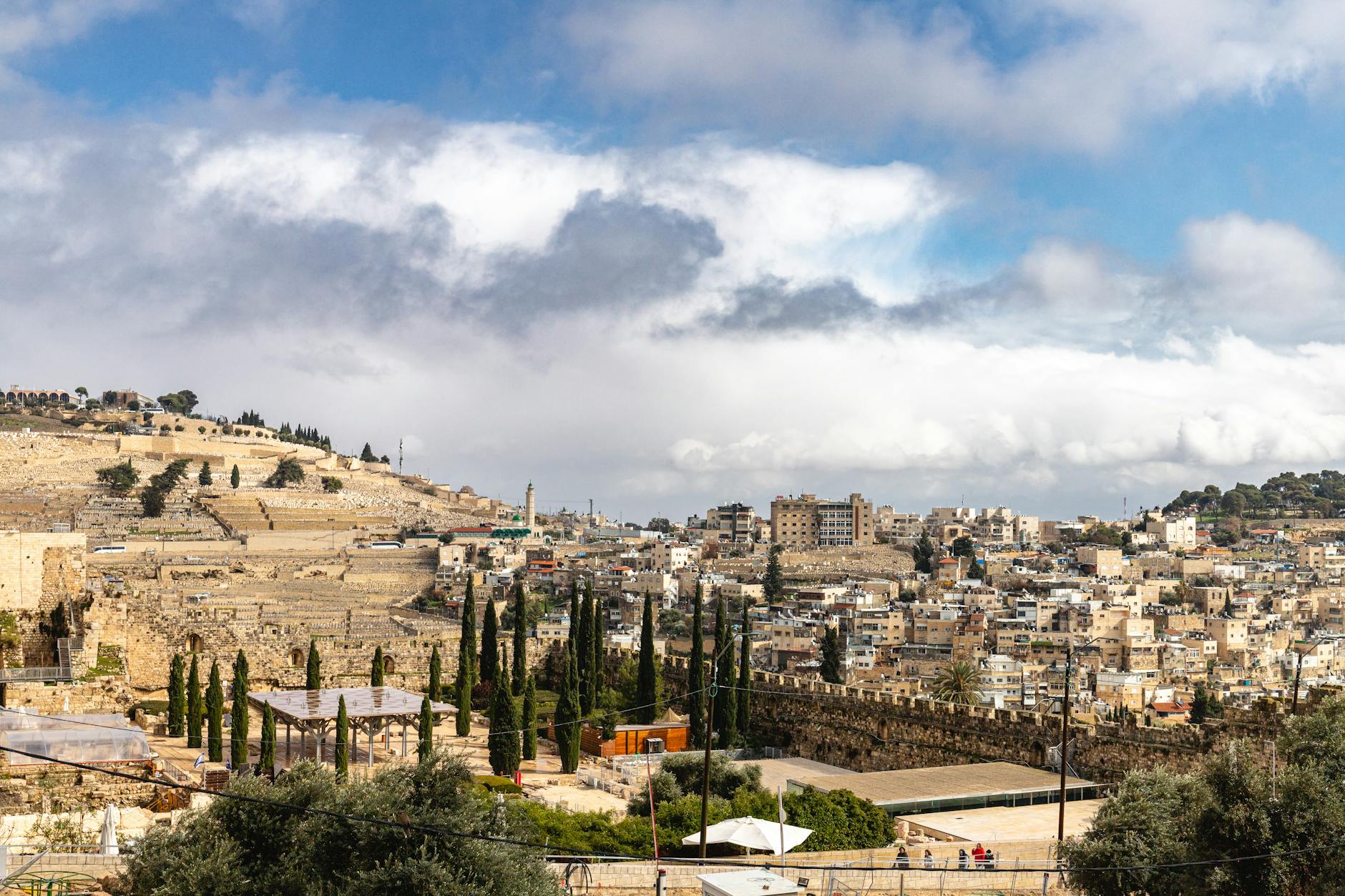 Jerusalem weather by month showing Old City under varying skies