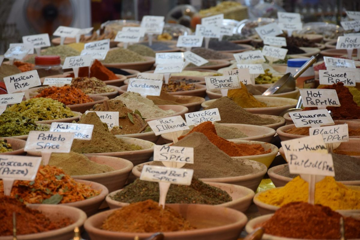 Spice stalls visited on a Jerusalem food tour at Mahane Yehuda Market