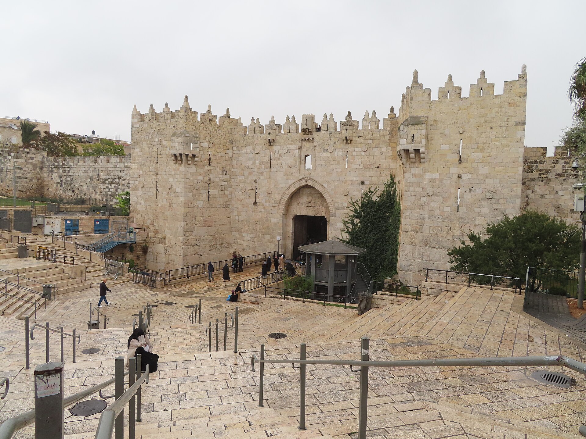 The stepped stone amphitheatre outside Damascus Gate in Jerusalem, empty on an ordinary weekday